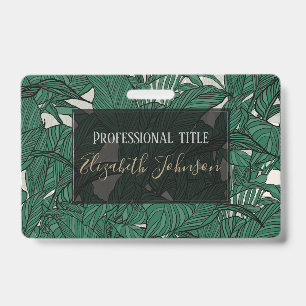Modern Green foliage plant Botanical design ID Badge