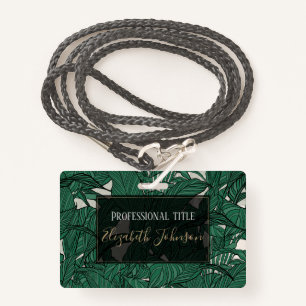 Modern Green foliage plant Botanical design ID Badge