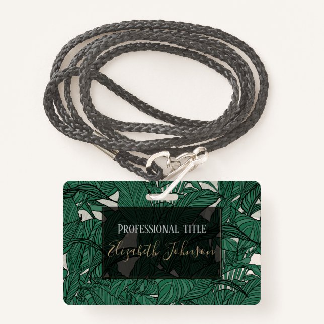 Modern Green foliage plant Botanical design ID Badge (Front with Lanyard)