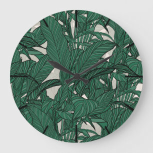 Modern Green foliage plant Botanical design Large Clock