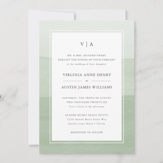 Modern Green Formal Wedding Invitation (Front)