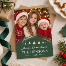 Modern Green Full Family Photo Christmas