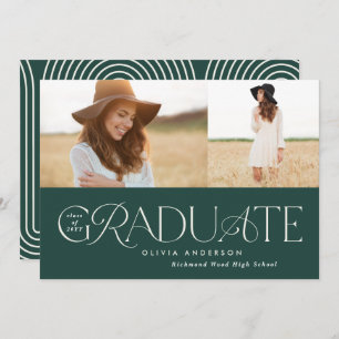 Modern green geometric 2 photo arch graduation announcement