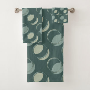 Modern Green Geometric Circle Pattern Bath Towel Set