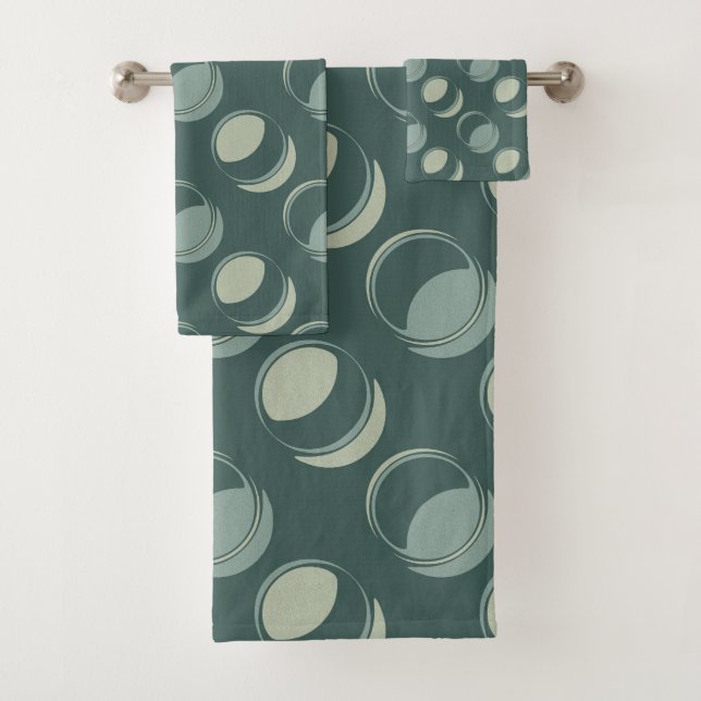 Modern Green Geometric Circle Pattern Bath Towel Set (Insitu)