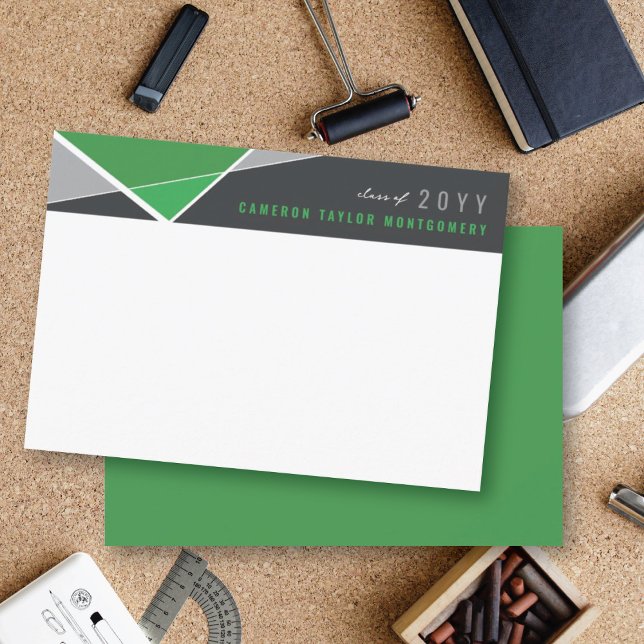 Modern Green Geometric Criss Cross Graduation Note Card (Modern Green Geometric Color Blocks Criss Cross Graduation Thank You Card @ zazzle.com/color_therapy)