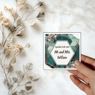 Modern Green Geometric Design Cocktail Napkin