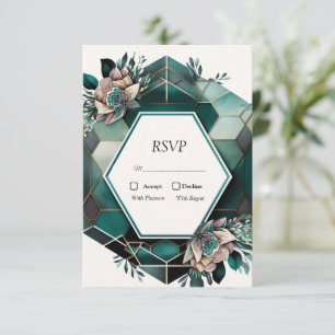 Modern Green Geometric Design Wedding RSVP Card