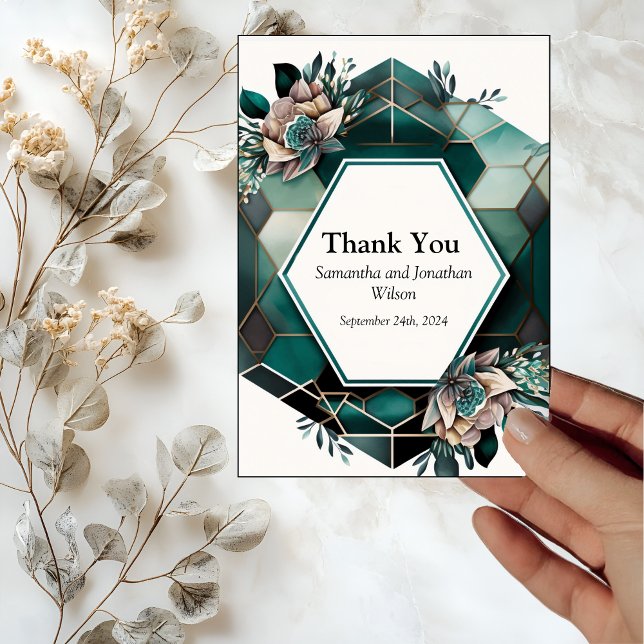 Modern Green Geometric Design Wedding Thank You Card (Creator Uploaded)