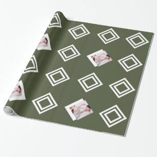 Modern Green Geometric Photo Print Christmas Wrapping Paper