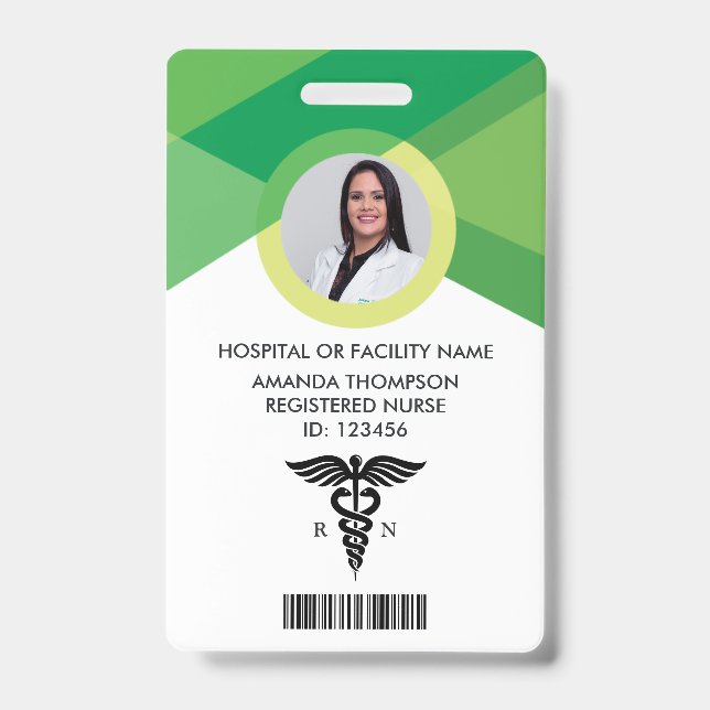 Modern Green Geometric Registered Nurse Photo ID Badge (Front)