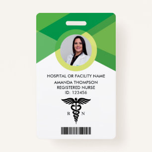 Modern Green Geometric Registered Nurse Photo ID ID Badge