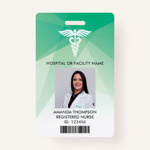 Modern Green Geometric Registered Nurse Photo ID ID Badge