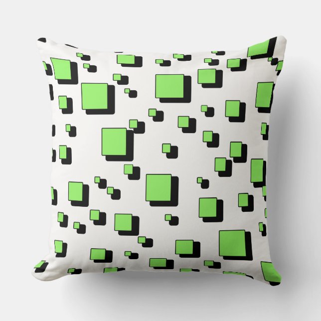 Modern Green Geometric Square Pattern Throw Pillow (Front)