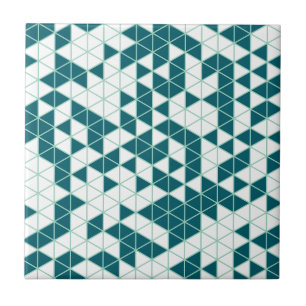 Modern Green Geometric Triangles Ceramic Tile