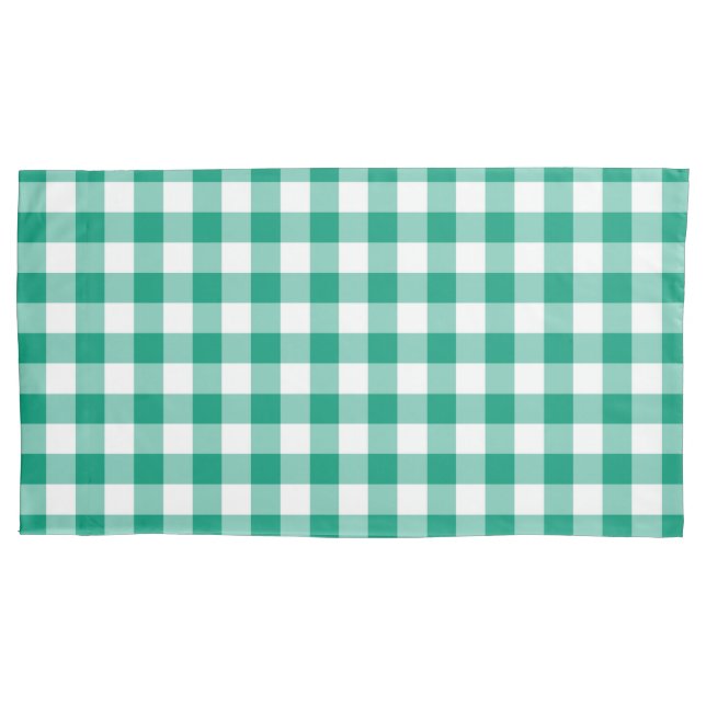 Modern Green Gingham Checks Pattern Pillowcase (Front-Left)