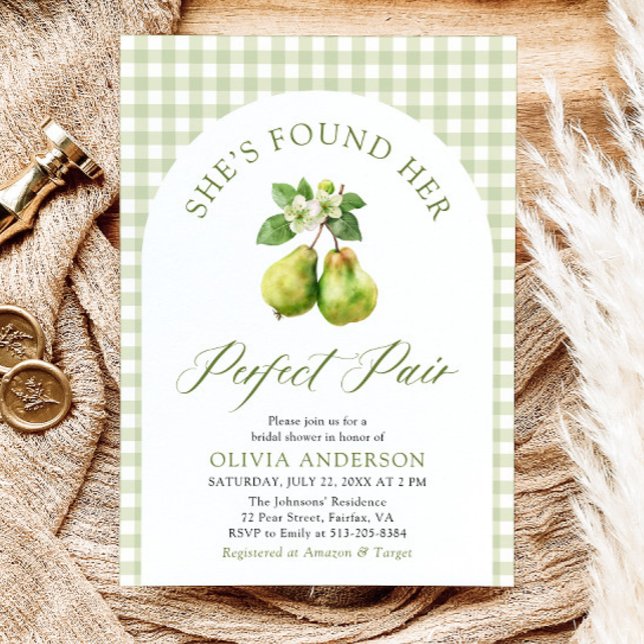 Modern Green Gingham Perfect Pair Bridal Shower Invitation (Modern Green Gingham Perfect Pair Bridal Shower Invitation)