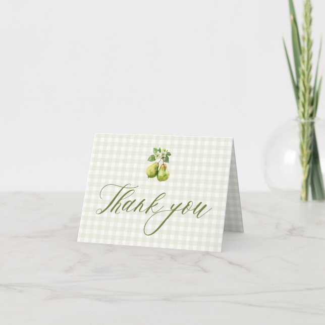 Modern Green Gingham Perfect Pair Bridal Shower Thank You Card (Front)