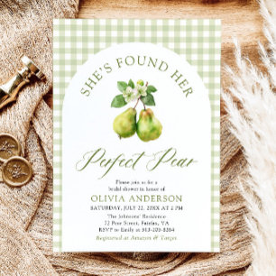 Modern Green Gingham Perfect Pear Bridal Shower Invitation