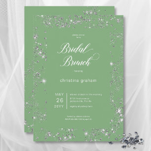 Modern Green Glam Diamond Frame Bridal Brunch Invitation