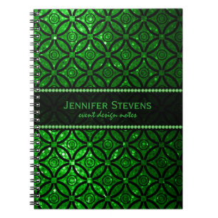 Modern Green Glitter & Black Geometric Pattern Notebook