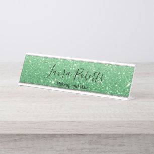 Modern Green Glitter Desk Name Plate