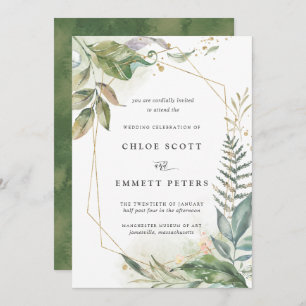 Modern Green Gold Botanical Wedding Invitation