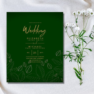 Modern Green Gold Budget Wedding Invitations