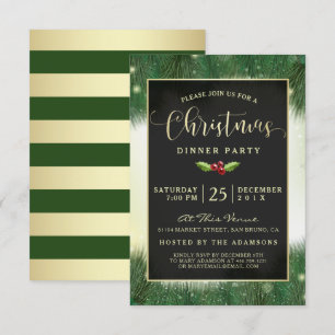 Modern Green & Gold Christmas Dinner Party Invites