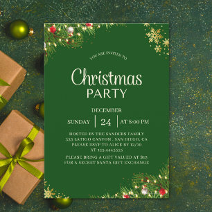 Modern Green & Gold Christmas Party Invitation