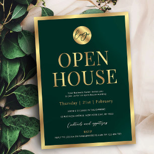 Modern Green & Gold Company Logo Office Open House Invitation
