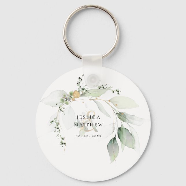 Modern Green & Gold Eucalyptus   Key Ring (Front)