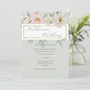 Modern Green Gold Floral Wedding Invitation
