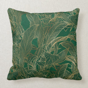 Modern Green Gold Foliage Plant Botanical Design Cushion