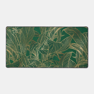 Modern Green Gold Foliage Plant Botanical Design Desk Mat