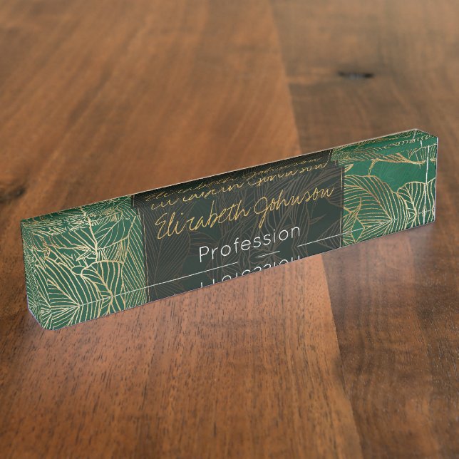 Modern Green Gold Foliage Plant Botanical Design Nameplate (Side)