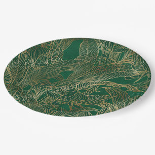Modern Green Gold Foliage Plant Botanical Design Paper Plate