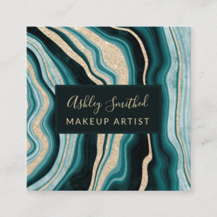 modern green gold glitter agate chic makeup square business card