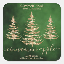 Modern Green Gold Glitter Pine Christmas Candle 
