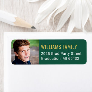 Modern Green Gold Graduation Photo Return Address Return Address Label