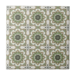 Modern Green Gold Graphic Pattern Ceramic Tile
