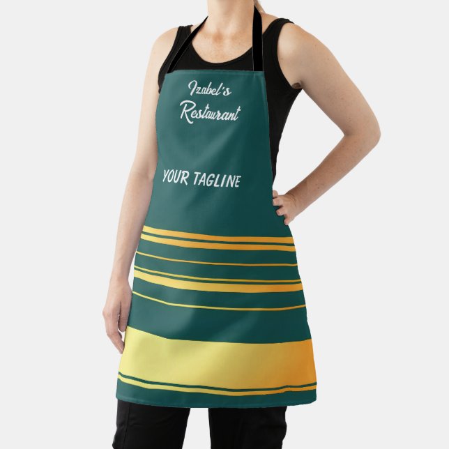 Modern Green Gold Luxury Linen Texture Collection Apron (Insitu)