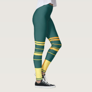 Modern Green Gold Luxury Linen Texture Collection Leggings