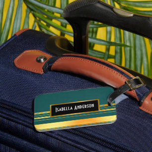 Modern Green Gold Luxury Linen Texture Collection Luggage Tag