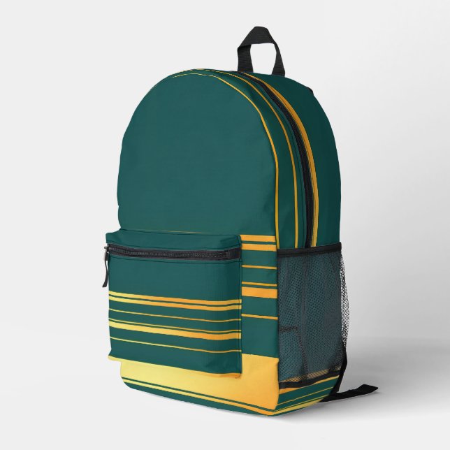 Modern Green Gold Luxury Linen Texture Collection Printed Backpack (Back Corner Right)