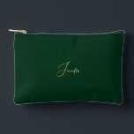 Modern Green Gold Monogrammed Travel Cosmetic Golf Accessory Pouch<br><div class="desc">Create your own custom, personalised, beautiful modern elegant faux gold script / typography monogram monogrammed, durable Spun Polyester, mens womens forest green zippered cosmetic makeup toiletry bag golf beach accessory pouch. Simply type in your name / initials / monogram, to customise. Make a great gift for birthday, fathers day, mothers...</div>