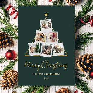 Modern Green Gold Photo Collage Christmas Holiday Card