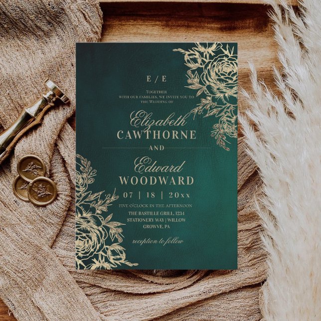 Modern Green & Gold ⎮Rose Elegant Wedding Invitation (Creator Uploaded)