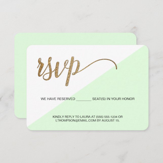 Modern green Gold RSVP no mailing Reserved Seat (Front/Back)