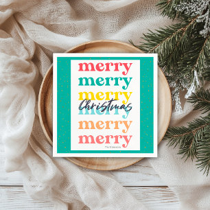 Modern Green Gold Stars Colourful Merry Christmas Napkin